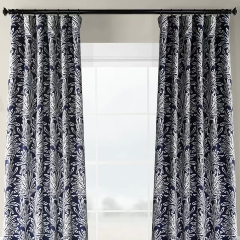 NEW 50”x 84”Red Barrel Studio Gladwyn Printed Room Darkening Curtains Navy/Gray